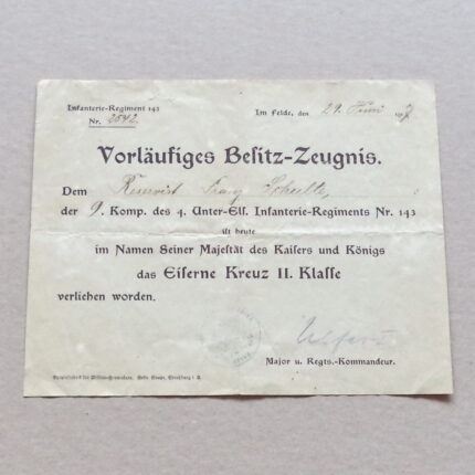 Document to Iron Cross 2. Class 1914